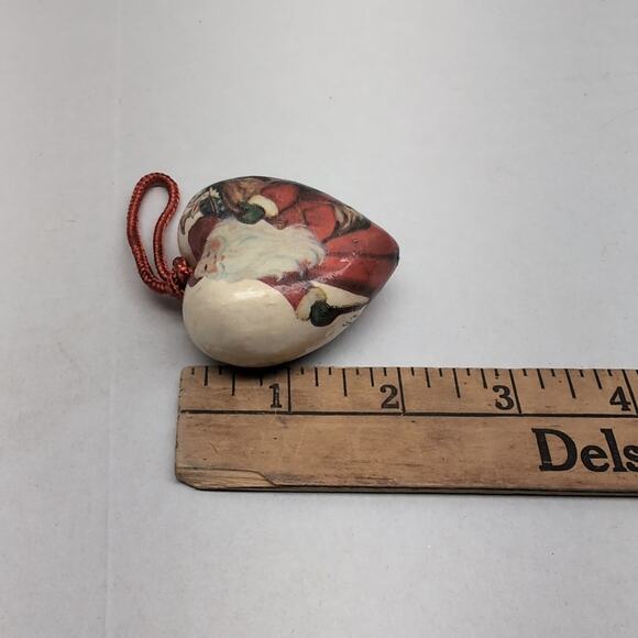 Lot Of 6 Decoupage Paper Mache Christmas Ornaments Victorian Heart Egg Shaped - Picture 11 of 11